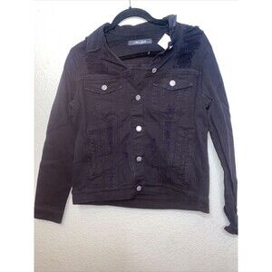 new Mavi black jean jacket goth grunge biker Distressed Moto stretchy M